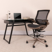 Flash Furniture BL-LB-8801X-D-GG Mid-Back Transparent Black Mesh Drafting Chair with Melrose Gold Frame and Flip-Up Arms 